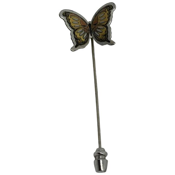 Reed & Barton Damascene Butterfly Stick Pin, 2" Long, Vintage Brooch - Picture 2 of 9